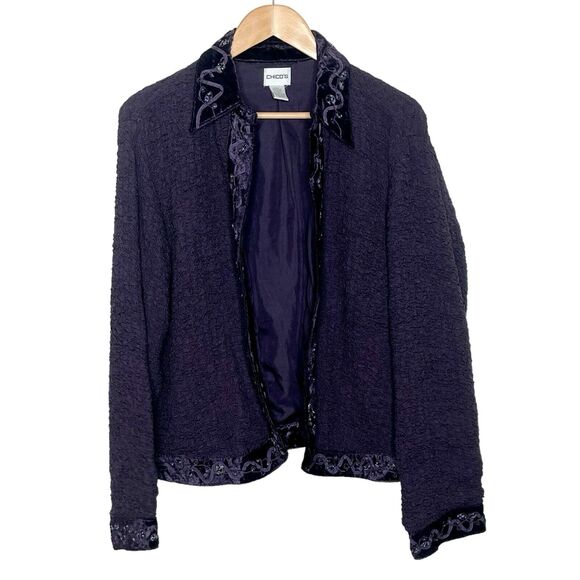 Chicos Crinkle Open Blazer Jacket Purple Women’s Size L 2 Sequined - Picture 1 of 6
